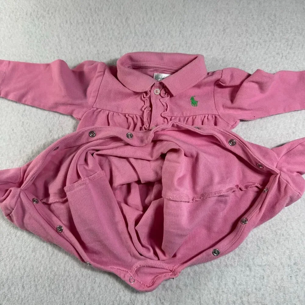 Ralph Lauren Baby 9M Lot of 2 Pink One Piece Outfits 1 footed and 1 Non footed